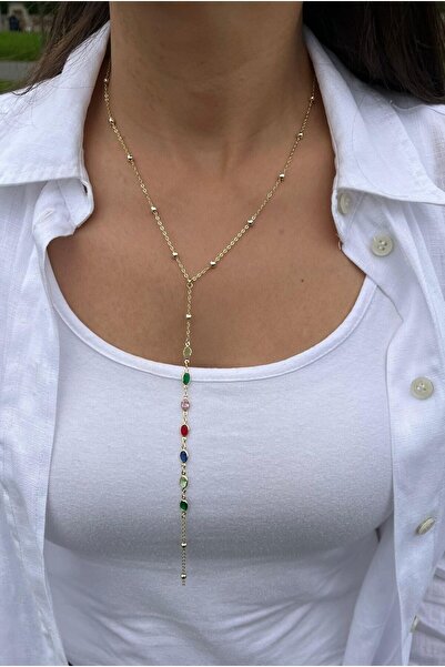 nunu takı Colorful Stone Y Necklace