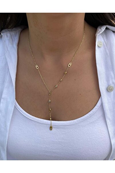 nunu takı Oval Patterned Y Necklace