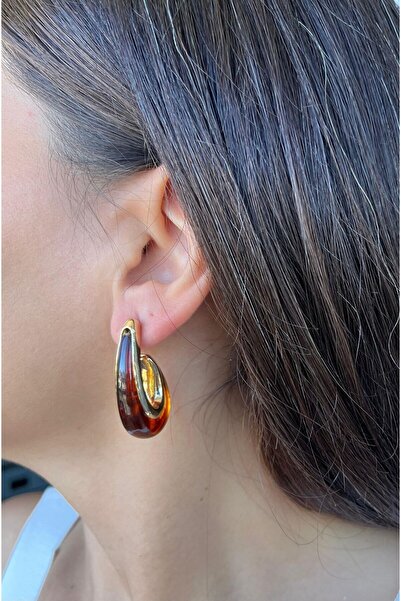 nunu takı Brown Stone U Earrings
