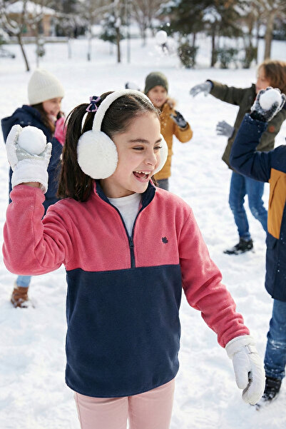 Lela Yumuşak Dokulu Yarım Fermuarlı Renk Bloklu Dik Yaka Polar Unisex Çocuk P...
