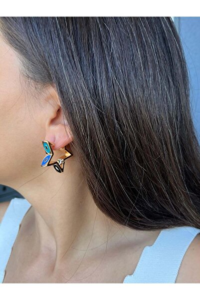 nunu takı Gold Color Eye Star Earrings