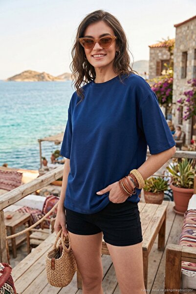 Lela Stretch Oversize kroj Fit okrugla kragna T-shirt majica 5865911