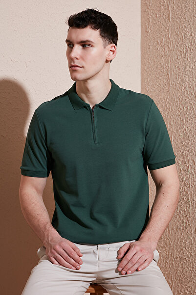 Buratti Cotton Regular Fit Half Zipper Polo Neck t Shirt Men's Polo Yak t Shi...