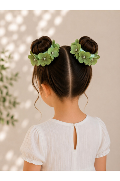 EliraToka Women's - Girls' Pearl Hydrangea Flower Bun Buckle Set of 2