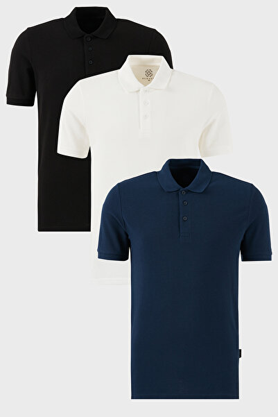 Buratti Cotton Regular Fit Buttoned Polo Neck 3 Pack t Shirts Men's t Shirt 5...