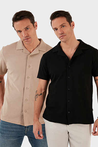 Buratti Cotton Regular Fit Short Sleeve 2'Li Package Shirt Men's Shirt 5902640S2