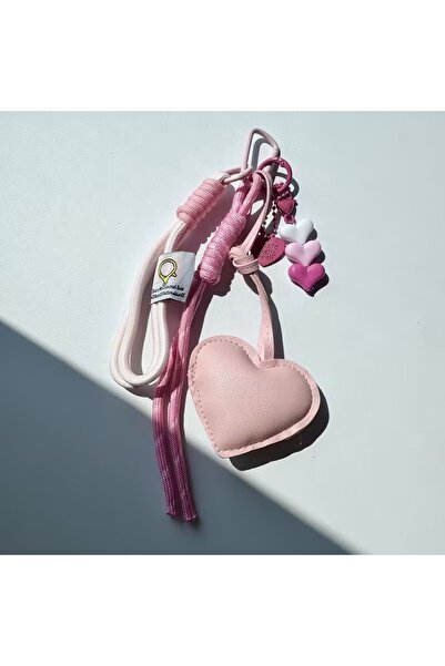 Choice pink Bag Pendant Gift Heart Shape PU Leather Braided Rope Keychain Bag...