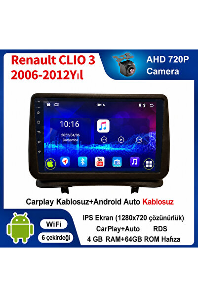 coni Renault CLIO 3 2006-2012 Yıl uyumlu 4GB Ram 64GB Rom Hafıza Android Kabl...