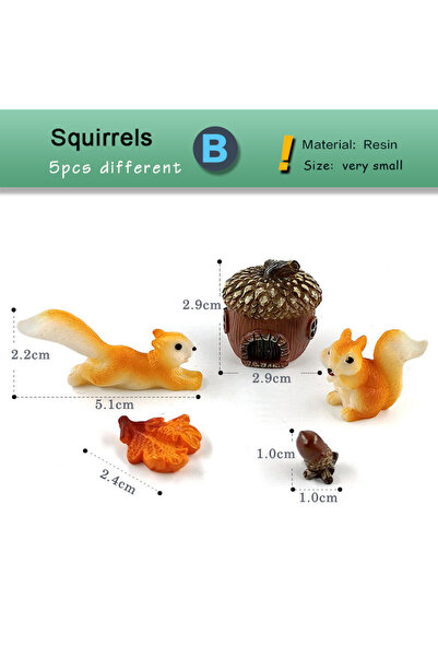 choice2 Squirrel Set B 5pcs Squirrel Miniature Figurine Cartoon Simulated Ani...
