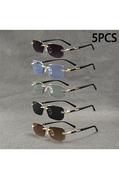 Choice 5PCS 5/1 PCS Rimless Sunglasses Rectangle Fashion Popular Women Men Sh...
