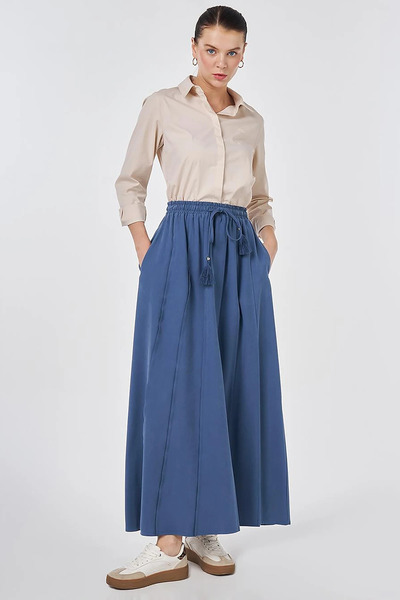 Kayra Partly Stitched Rayon Skirt Indigo