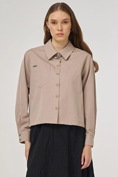 Kayra 100% Cotton Single Pocket Blouse Mink