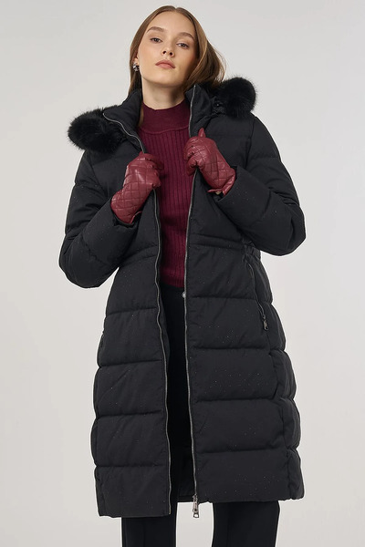 Kayra Hotfix Printed Anorak Coat Black