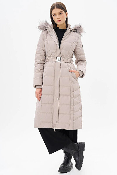 Kayra Belted Goose down Filled Coat Stone