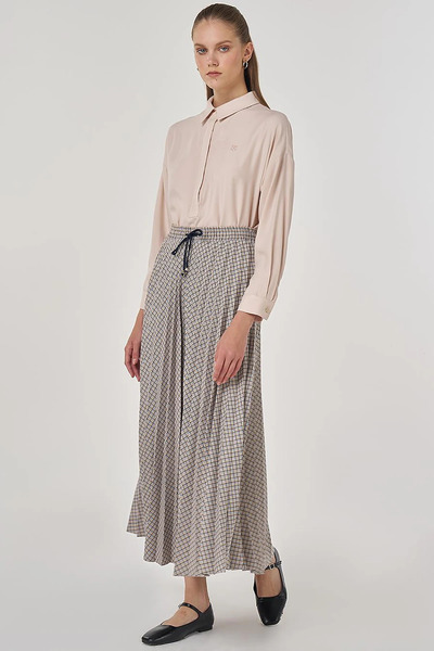 Kayra Plaid Pattern Pleated Skirt Blue