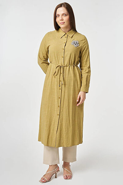 Kayra Embroidered Tunic with Embroidery Detail in Fat Green