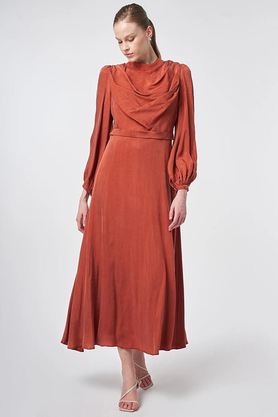 Kayra 100% Lyocell Degaje Collar Dress Tile