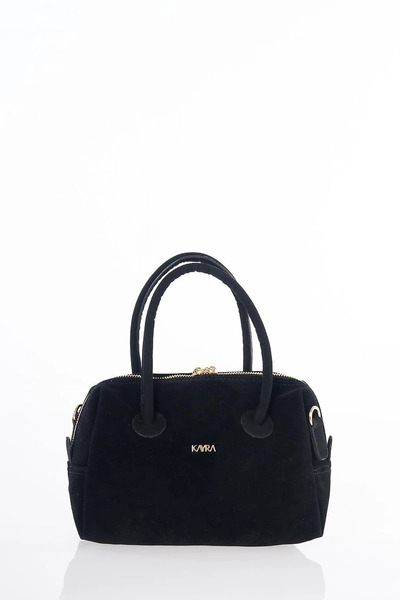Kayra Suede Handbag with Logo Black