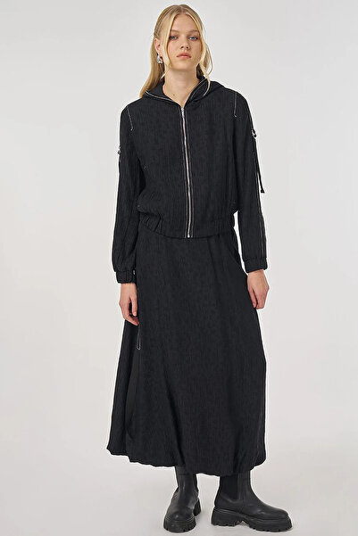 Kayra Punto Stitched Lyocell Viscose Skirt Suit Black
