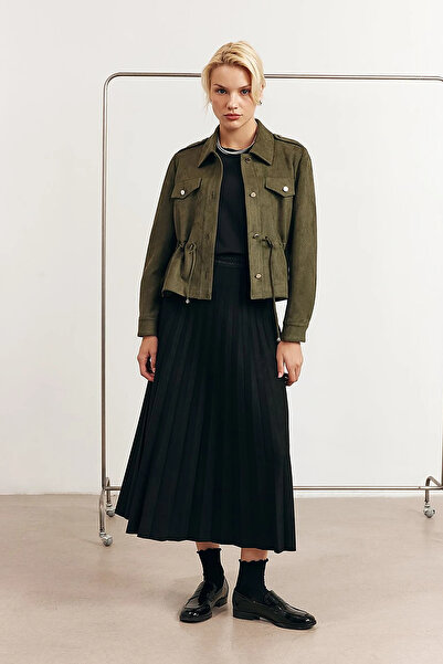 KYR Pleated Suede Skirt Black