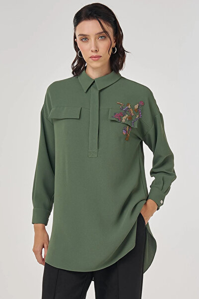 KYR Blouse with Cap Pocket Detail Forest Green
