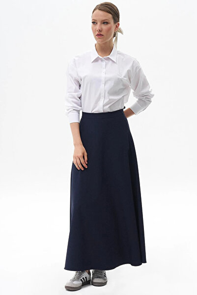 Kayra Basic Flared Skirt Navy Blue