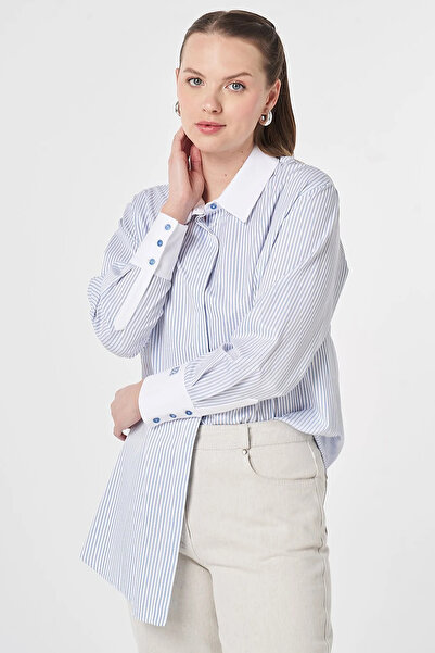 Kayra Wide Cuffed Cotton Basic Tunic Optical White