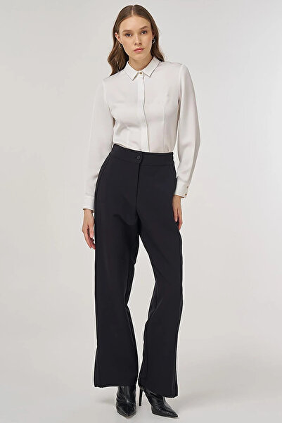 Kayra Slit Detailed Fabric Trousers Black