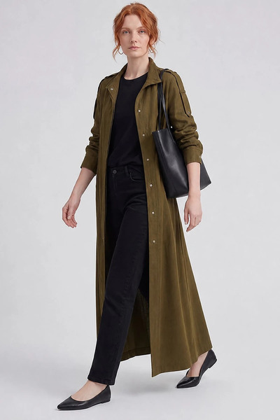 Kayra Belt Detailed Linen Lyocell Cap Dark Khaki