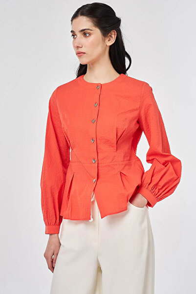 KYR 100% Cotton Pleated Detailed Blouse Coral