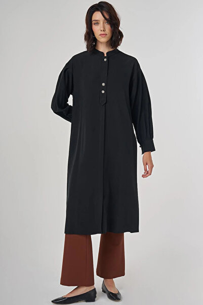 Kayra Hakim Yaka Rayon Uzun Tunik Siyah
