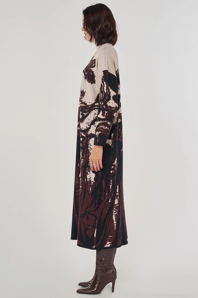 Kayra Abstract Pattern Viscose Knitwear Dress Dark Brown