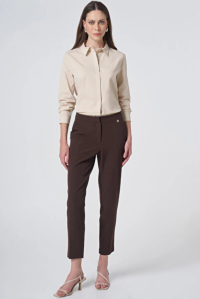 Kayra Pocket Detailed Basic Fabric Trousers Dark Brown