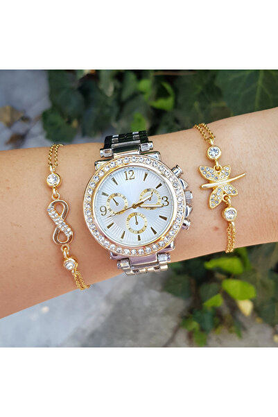 Polo Silver Gold Metal Kordon Kadın Saat Kombini 1609