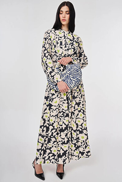 Kayra Hakim Collar Floral Patterned Dress Smoked