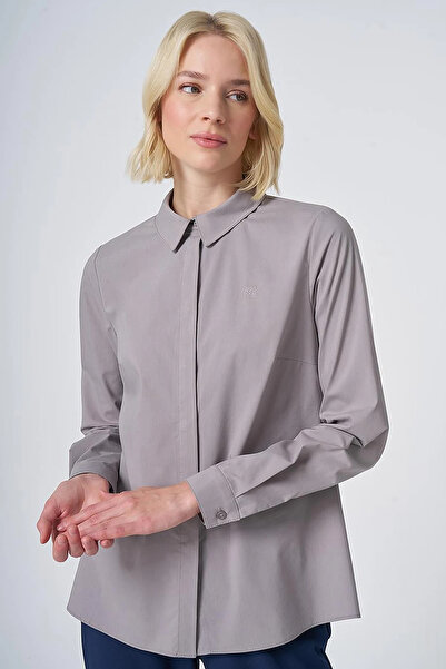 Kayra Shirt Collar Poplin Tunic Light Gray