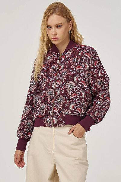 Kayra Patterned College Collar Jacket Dark Burgundy