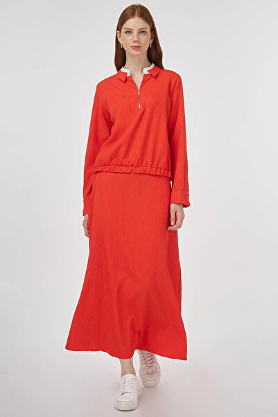 KYR Seersucker Skirt Suit Red