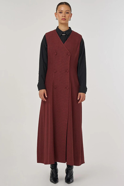 Kayra Double-Breasted Closure Viscose Gilet Chestnut