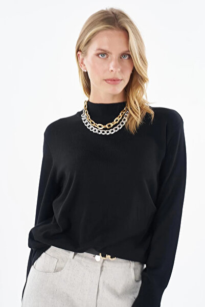 Kayra Turtleneck Basic Viscose Knitwear Tunic Black