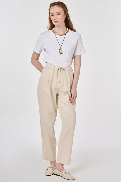 Kayra High Waist Gabardine Trousers Cream