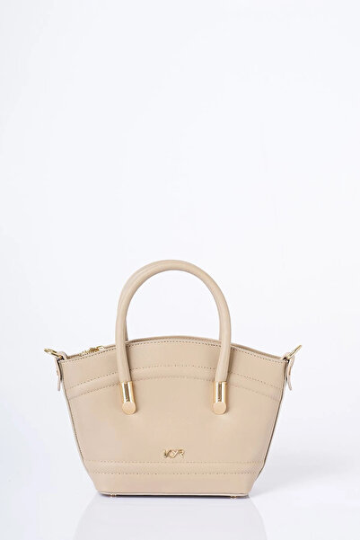 KYR Gold Detailed Faux Leather Tote Bag Stone