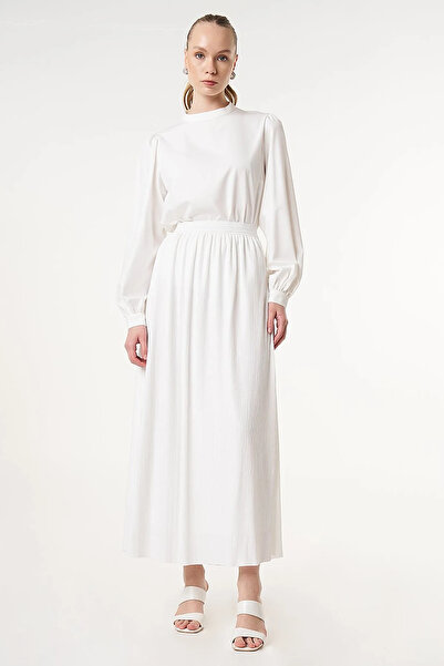 Kayra Crush Effect High Waist Skirt Optical White