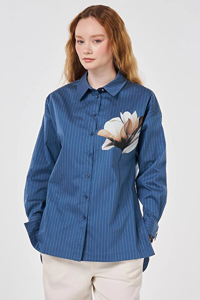 KYR Stripe Pattern Cotton Blouse Indigo