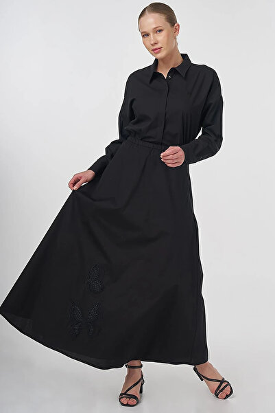 KYR Embroidery Embroidered High Waist Skirt Black