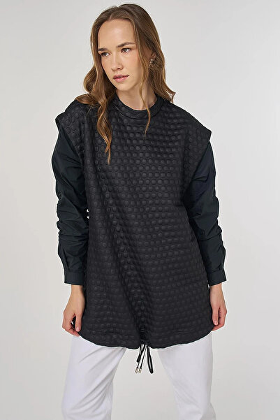 Kayra Textured Fabric Paneled Sweatshirt Black