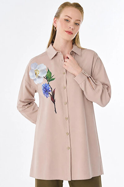 Kayra Floral Print Rayon Tunic Mink
