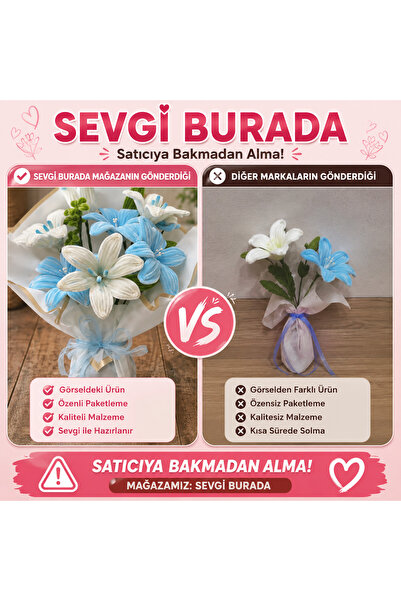 Sevgi burada Hediyelik Mavi Beyaz Lilyum Şönil Buket
