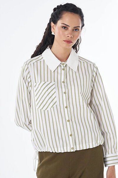 Kayra Lace Detailed Cotton Blouse Khaki
