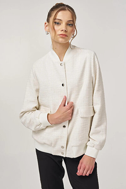 Kayra College Collar Bomber Jacket Cream